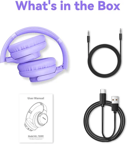 Vista 9 de KVIDIO Auriculares Bluetooth, auriculares inalámbricos con micrófono, tiempo de funcionamiento de 65 horas, auriculares sobre la oreja