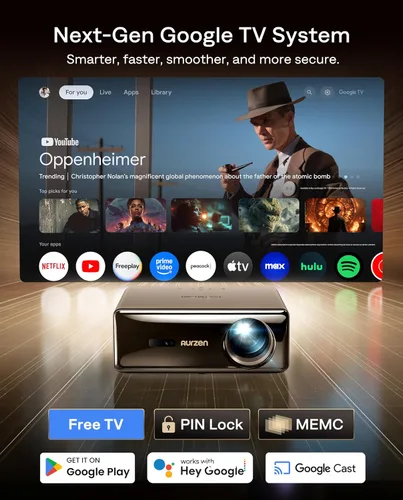 Vista 10 de Aurzen Proyector EAZZE D1 MAX 1000 ANSI Google TV con soporte 4K y MEMC with Gemini for TV, 20W DoIby Audio, Native 1080P, Auto Focus/Keystone