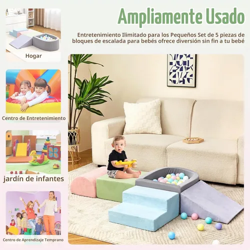 Vista 7 de Juguetes de escalada para niños pequeños, bloques de espuma para escalar con foso de bolas para bebé, juego de escalada suave para niños pequeños