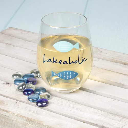 Vista 7 de Pavilion Gift Company - Lakeaholic - Copa de vino sin tallo de 18 onzas