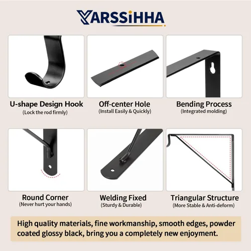 Vista 4 de Yarssihha Paquete de 2 Soportes para Barra de Armario, Soporte de Estante de Armario Montado en Pared de 12 x 10.4 Pulgadas, Soporte Negro