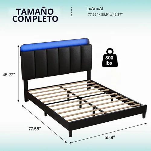 Vista 2 de BarnFurin Marco de Cama Tamaño Full con Cabecera Tapizada y Luces LED, Marco de Cama de Plataforma Full con Almacenamiento, Sin Ruido, No Requiere