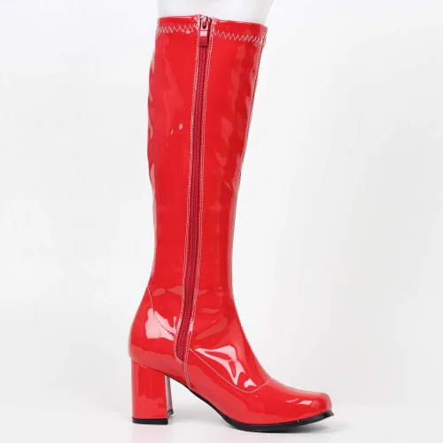Vista 2 de Botas de charol para mujer, botas altas hasta la rodilla, piel sintética con zíper