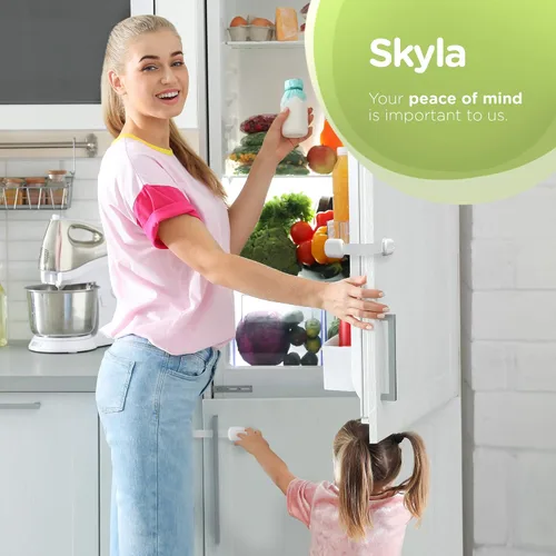 Vista 9 de Skyla Homes - Cerraduras de correa a prueba de bebés (paquete de 20), no necesita herramientas ni tornillos, toallitas incluidas, cerraduras