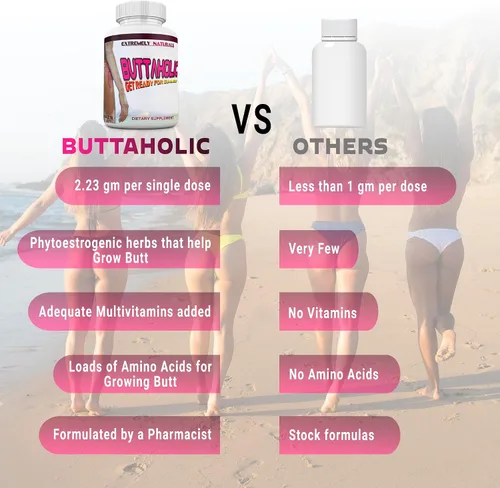Vista 4 de BUTTAHOLIC - Píldoras de ampliación de glúteos femeninos. Mejora de glúteos. Consigue glúteos más grandes y curvos. Potenciador extremo de glúteos.