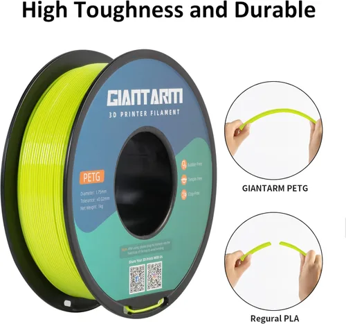 Vista 5 de GIANTARM Filamento PETG, precisión dimensional de 1.75 mm +/-0.02mm, carrete de 1 kg (2.2 libras), embalaje al vacío, para impresoras 3D, verde