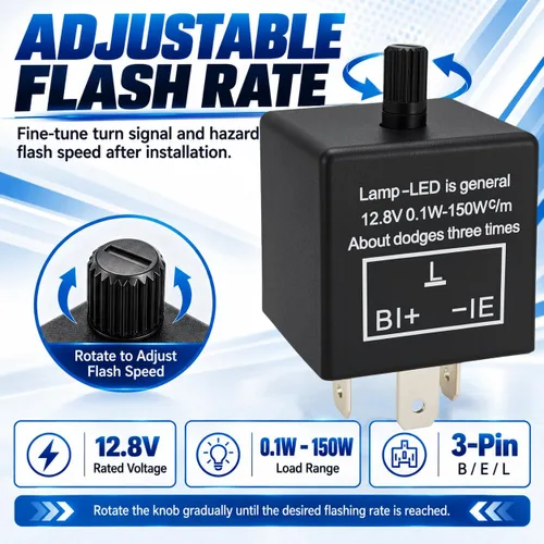 Vista 6 de Relé intermitente LED CF-13, relé de señal de giro ajustable de 3 pines CF13 EP34 - Relé intermitente para luces LED, resuelve problemas