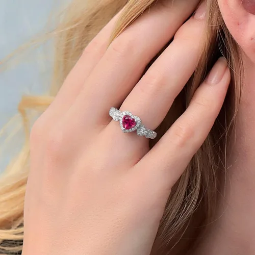 Vista 4 de Gem Stone King Anillo de compromiso de plata de ley 925 con rubí rojo creado para mujer