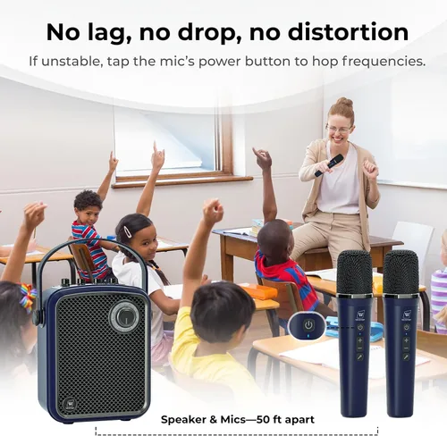 Vista 6 de Amplificador de voz inalámbrico con 2 micrófonos inalámbricos, micrófonos y juego de altavoces, micrófonos para profesores para cantar, máquina