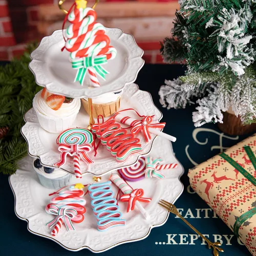 Vista 4 de Codree 8 piezas Adornos de piruleta de Navidad - Adornos de caramelo de Navidad de arcilla polimérica - Adornos navideños de bastón de caramelo B-8