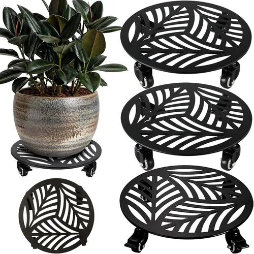 Vista 26 de 1 paquete de 30 cm de gran organizador de plantas de metal con 3 ruedas de PU metálicas, soporte rodante para plantas con ruedas para interiores