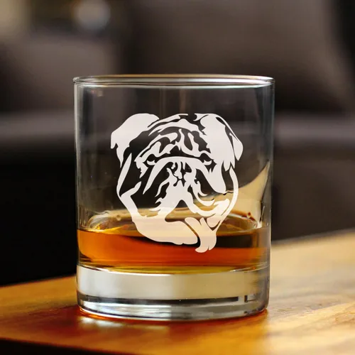Vista 4 de Bulldog inglés personalizado, regalos divertidos de cristal de rocas de whisky para hombres y mujeres con bulldogs – Divertida decoración de vaso