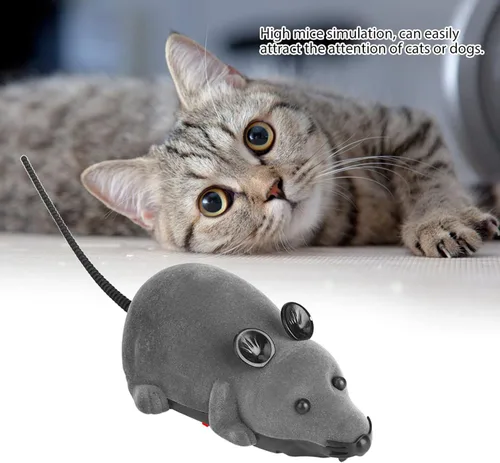 Vista 4 de Juguete de control remoto para gatos, juguete electrónico de rata para gatito, divertido simulación de persecución, juguetes de animales, regalo Gris