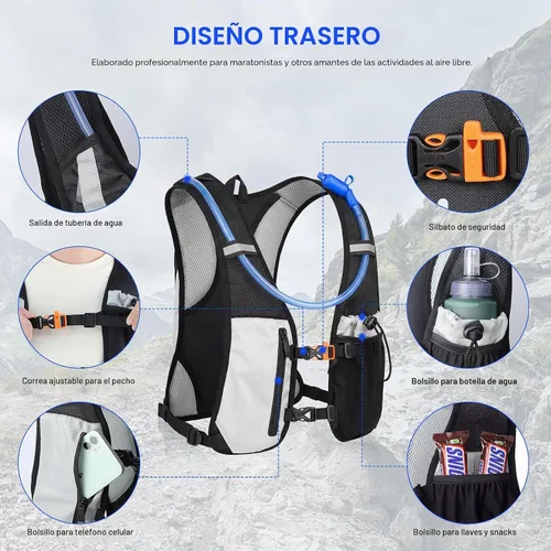 Vista 3 de KUYOU Running Hydration Vest - Lightweight Insulated Hydration Backpack with 2L Water Bladder, Adjustable Chest Straps and Reflective Water Backpack