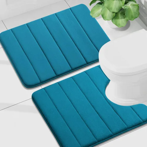 Vista 29 de Buganda Juego de 2 alfombras y tapetes de baño de espuma viscoelástica, lavables a máquina, suaves, antideslizantes, absorbentes, para baño, ducha