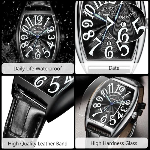 Vista 3 de RORIOS Reloj automático para hombre, reloj mecánico con correa de cuero, impermeable, luminoso, para hombre