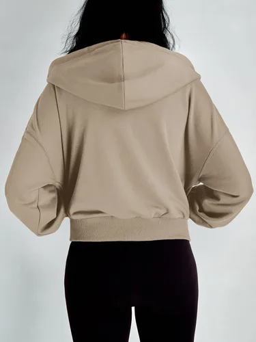 Vista 3 de Trendy Queen Sudaderas con capucha para mujer, con cremallera completa, sudaderas recortadas, suéteres casuales con capucha, ropa de otoño e