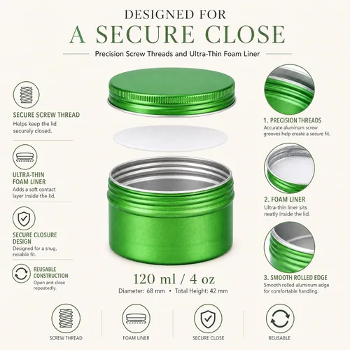 Vista 3 de Latas de aluminio con tapa de rosca verde de 4 oz (4.1 fl oz) con etiquetas
