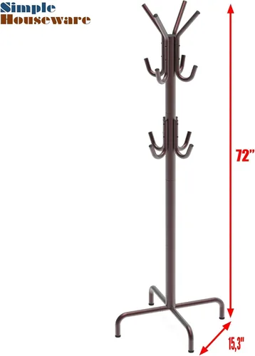 Vista 6 de Simple Houseware - Perchero de pie organizador para abrigos y sombreros, 12 ganchos, bronce