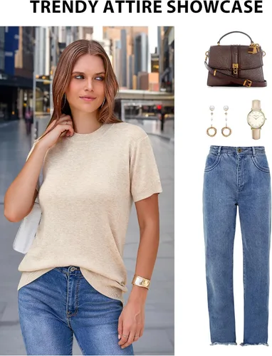Vista 4 de Arach&Cloz - Suéteres de verano de mezcla de lana para mujer, estilo informal y holgado