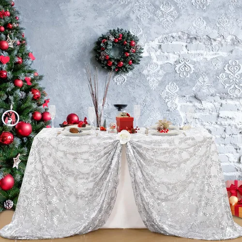 Vista 4 de B-COOL Mantel plateado de lentejuelas para mesa de boda con flores y Navidad, 90 x 90 pulgadas