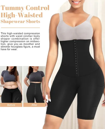 Vista 3 de FeelinGirl Waist Trainer Shorts for Women Tummy Control Shapewear Corset High Waist Yoga Leggings with Pockets