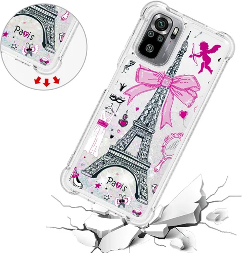 Vista 4 de Funda para Redmi Note 10S, funda para Redmi Note 10 4G, Crystal Bling Quicksand Effect TPU Bumper Case with Four Corners Drop Protection Cover for