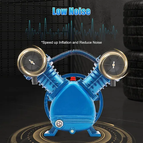 Vista 5 de Bomba de compresor de aire de cilindro doble de 3HP estilo V de 2 pistones azul de repuesto bomba de compresor de aire de cabeza de motor
