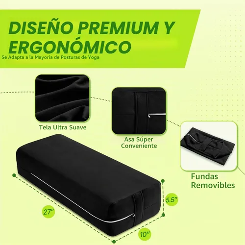 Vista 2 de Wellsin Cojín Rectangular para Yoga Bolster - Almohada de Meditación con Funda de Gamuza Lavable, 27"X10"X5.5