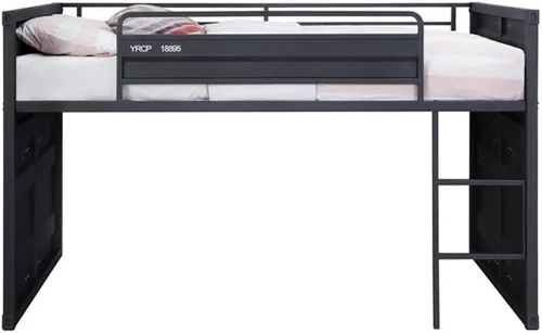 Vista 5 de Acme Cama tipo loft de metal doble tipo cargo con sistema de tobogán y listones en bronce