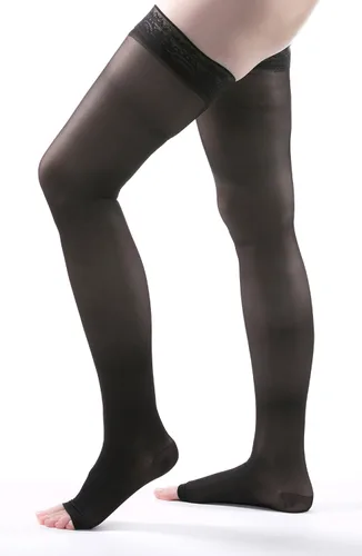 Vista 3 de Allegro Women's Sheer Thigh High Compression Stockings 20-30 mmHg Open Toe Graduated support hose with lace-silicone stay-up band and reciprocated