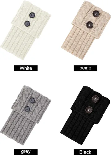 Vista 2 de Pangda 4 pares de calcetines de punto para botas con botones para mujer, calcetines cortos de punto de cable, Negro, blanco, beige y gris claro