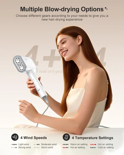 Vista 6 de Tqcir Secador de pelo, 220,000 rpm, motor sin escobillas, doble velocidad sin escobillas, secado rápido 6X, 500 millones de secadores de pelo