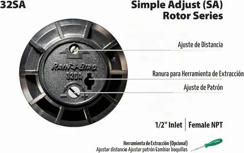 Vista 8 de Rain Bird 32SA SAM - Rotor de engranaje, círculo completo, 19-32 pies
