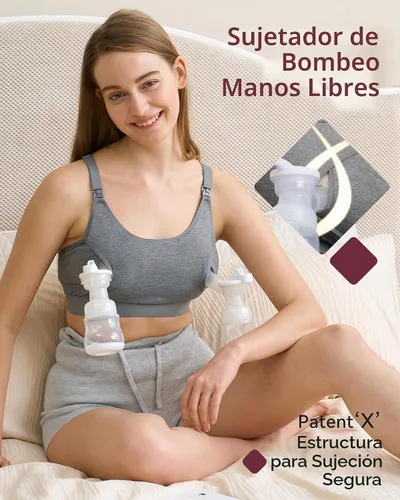 Vista 3 de Momcozy – Sujetador de bombeo con manos libres, sujetador ajustable para sostener bombas y lactancia, sujetador de bombeo y lactancia en uno Gris
