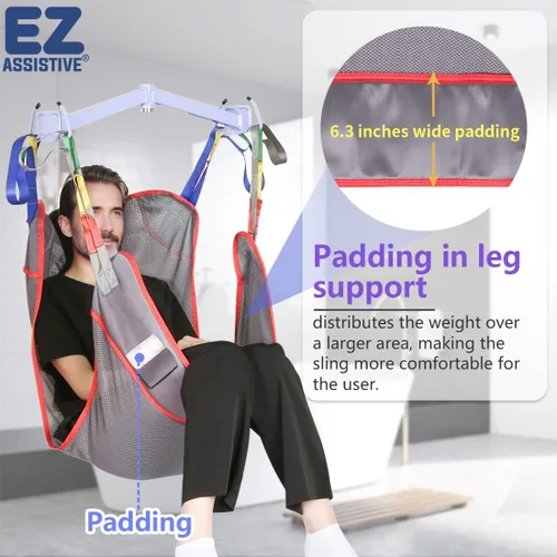 Vista 3 de EZ Assistive Eslinga universal de elevación de pacientes de cuerpo completo para elevación o traslado de pacientes, honda de elevación con tela