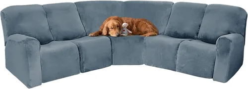 Vista 23 de MINGPINHUIUS Funda elástica de terciopelo para sofá reclinable en la esquina, funda curvada para sofá modular, funda elástica suave para sofá Marrón
