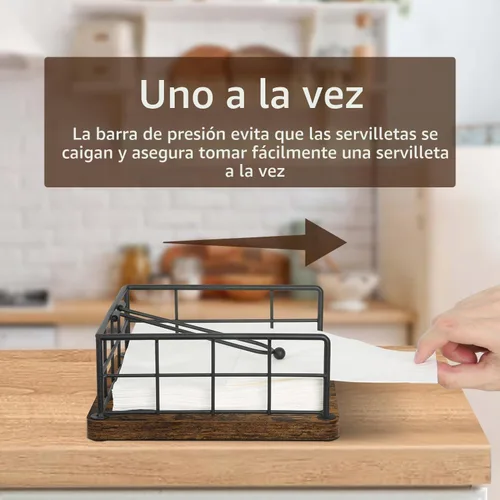 Vista 3 de YINMIT Servilletero para Mesa, Servilleteros de Granja con Brazo Ponderado, Servilleteros de Madera Rústicos para Servilletas de Papel Casa