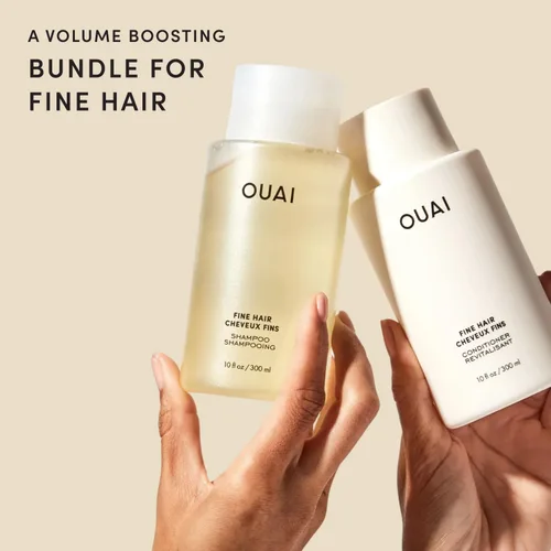Vista 2 de OUAI Set de Champú y Acondicionador para Cabello Fino - Champú y Acondicionador Sin Sulfatos para Mujeres y Hombres - Fabricado con Queratina, Raíz