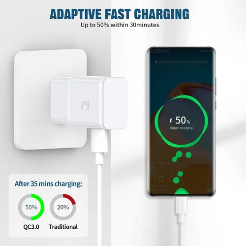 Vista 2 de Cargador rápido para Samsung 6 pies tipo C cable de carga rápida con teléfono Android USB bloque de cargador de pared para Samsung Galaxy S10 9 8