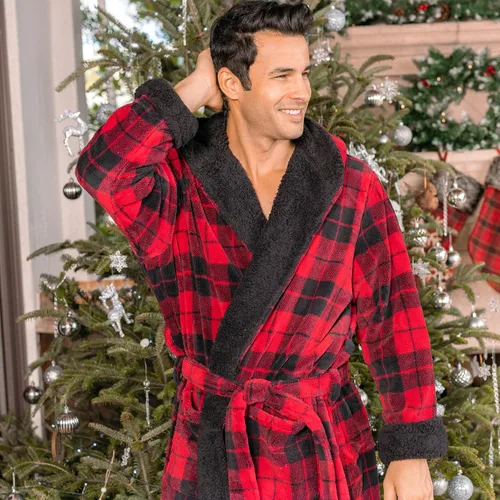 Vista 3 de Alexander Del Rossa . Albornoz de forro polar con capucha para hombre