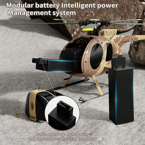 Vista 6 de Helicóptero de control remoto C189, helicóptero militar defensor MD500 escala 1:28, 2.4G 6CH RTF Motor sin escobillas de una sola hoja Flybarless