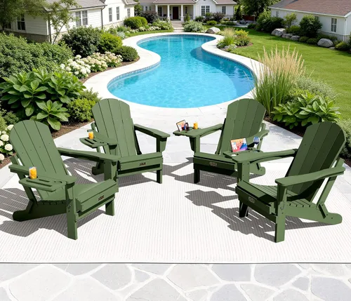 Vista 87 de SERWALL Silla Adirondack plegable para exteriores, silla de patio con portavasos - Ejército