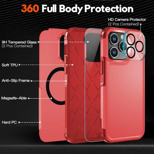 Vista 5 de MOZOTER Funda magnética para iPhone 14 Pro Max, [compatible con Magsafe] [2 protectores de pantalla de vidrio + 2 protectores de lente de cámara]