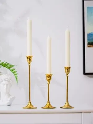 Vista 9 de Juego de 15 portavelas dorados para candelabros, portavelas cónicos Inweder de metal altos para centro de mesa, boda, decoración del hogar, comedor