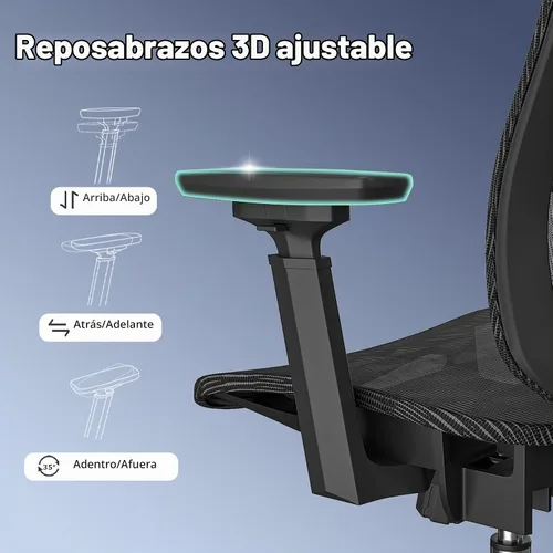 Vista 5 de Logicfox Silla de oficina ergonómica, silla de escritorio de malla con Negro - Asiento de malla