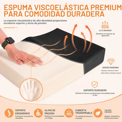 Vista 2 de Cojín de asiento de espuma viscoelástica extra grande con asa de transporte, cojín ergonómico para silla de oficina para alivio del coxis y dolor