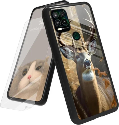 Vista 138 de Funda para Motorola Moto G Play 4G 2024 con protector de pantalla, parte trasera de vidrio templado + funda de silicona suave TPU absorción
