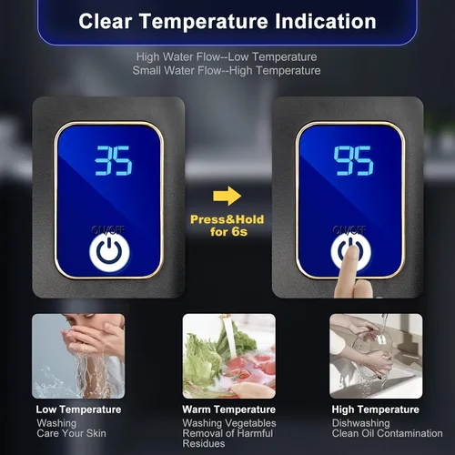 Vista 3 de Calentador de agua eléctrico sin tanque, 110 V, 3000 W, bajo fregadero, calentador de agua caliente instantáneo a pedido para cocina, baño, lavado