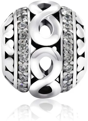 Vista 2 de Abalorio de plata de ley 925 con número 8 de circón de la suerte, cuentas de amor infinito para pulsera compatible con Pandora, Esmalte, Circón